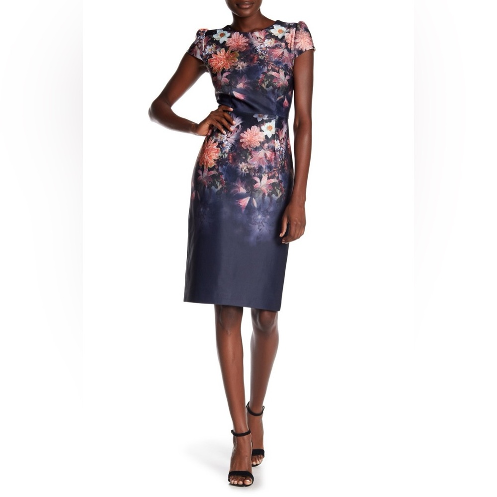 Betsey Johnson Floral Cap Sleeve Scuba Sheath Dress
